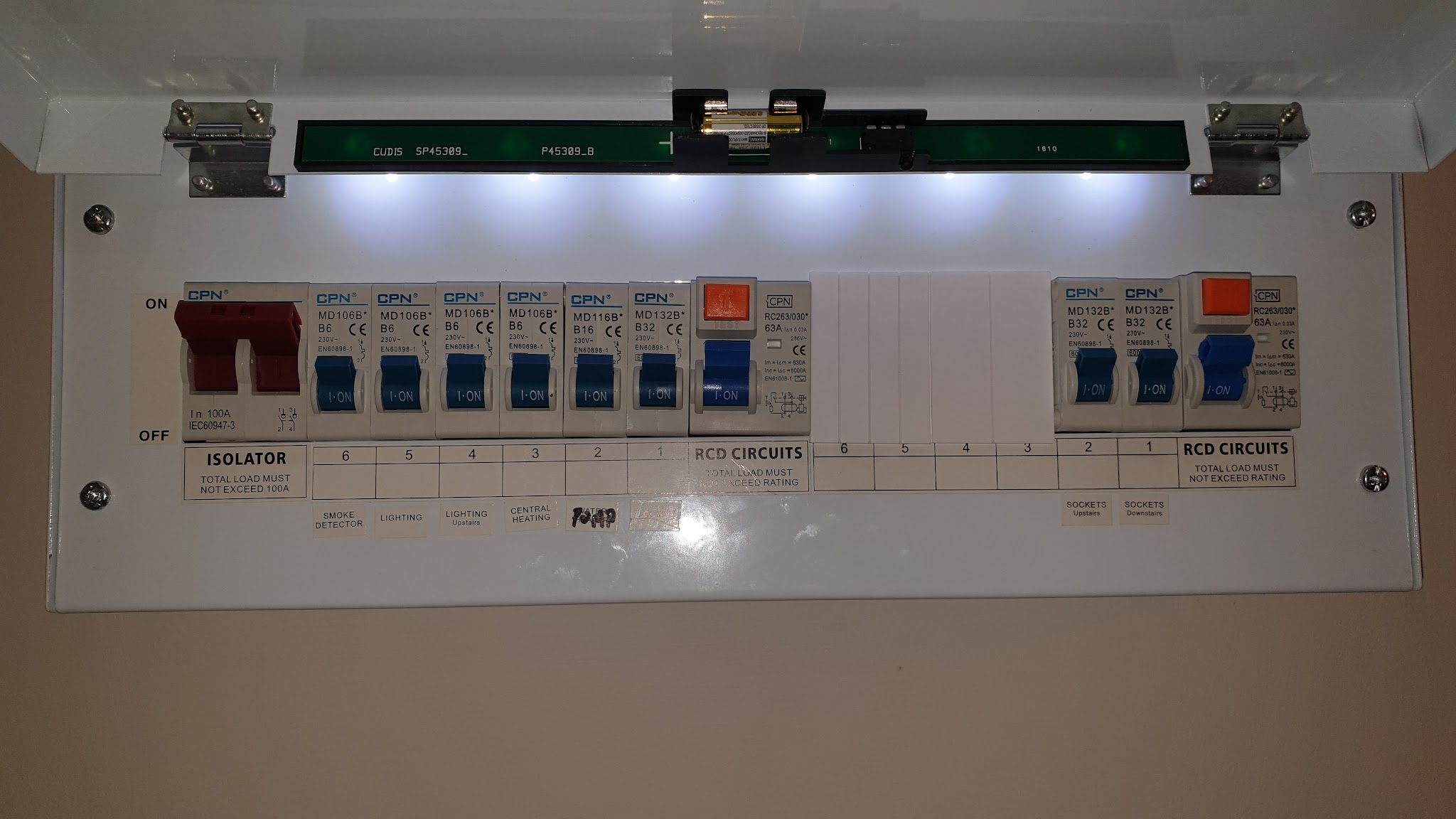 A new consumer unit in an enclosure with labelled circuits